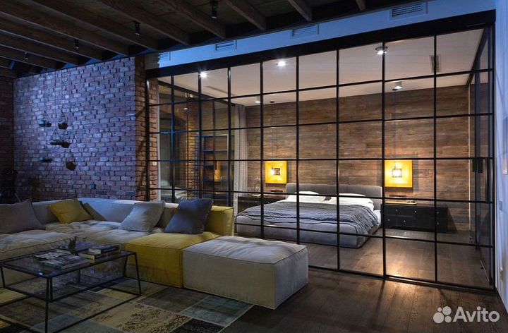 Стеклянная перегородка лофт