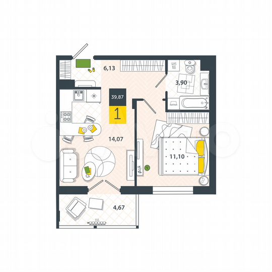 1-к. квартира, 39,9 м², 7/8 эт.