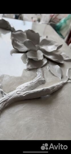 Картина барельеф (горельеф) цветок сакуры