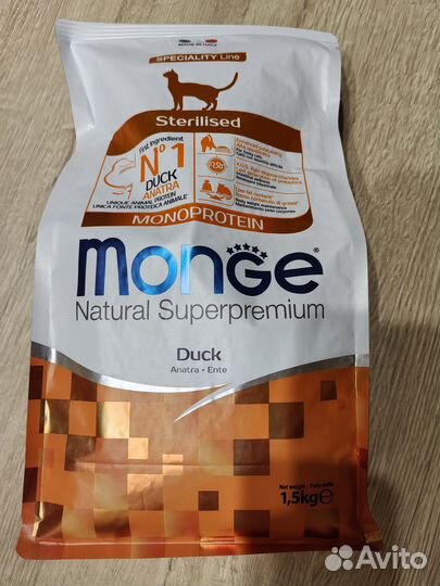 Monge Monoprotein корм для взрослых кошек с уткой