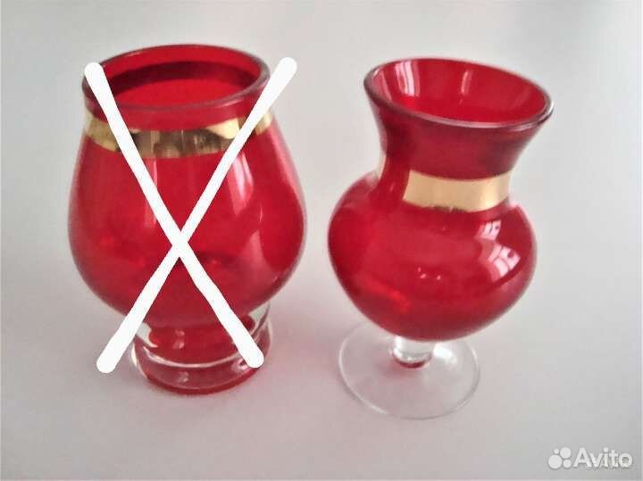 Небольшие вазочки 13см, красное стекло, СССР