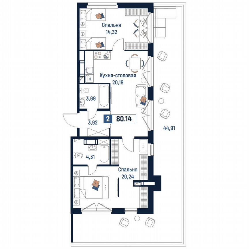 2-к. квартира, 80,1 м², 18/18 эт.