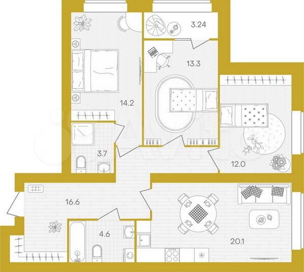 3-к. квартира, 87,7 м², 6/10 эт.