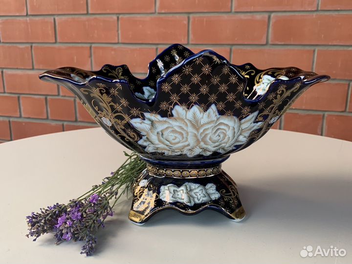 Ваза для фруктов на ножке конфетница кобальт