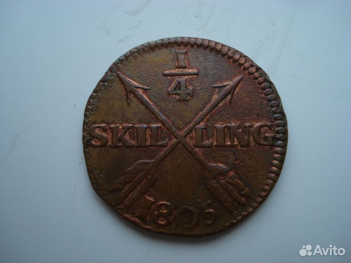 Швеция 1/4 скиллинга 1805 года