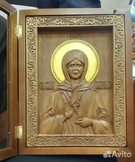 Икона блж. Матроны Московской ручной резьбы