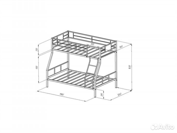 Кровать двухъярусная металлическая