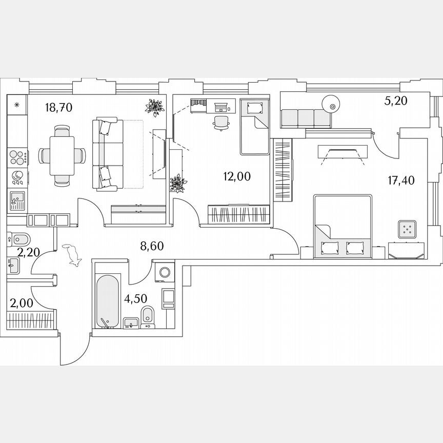 2-к. квартира, 68 м², 9/13 эт.