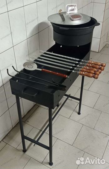 Мангал с печью под казан+ казан+шампура+шумовка