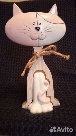 Фигурка Кошка Италия новая (дерево,керамика)