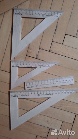 Деревянный угольник 3 шт, линейка 15см, 50 см