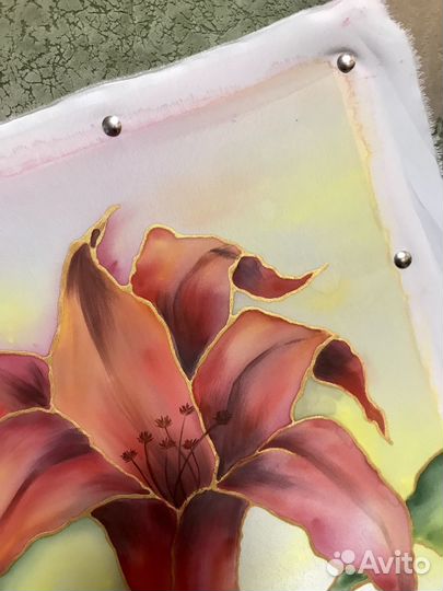 Картина «настроение» на шелке Три лилии Авторская