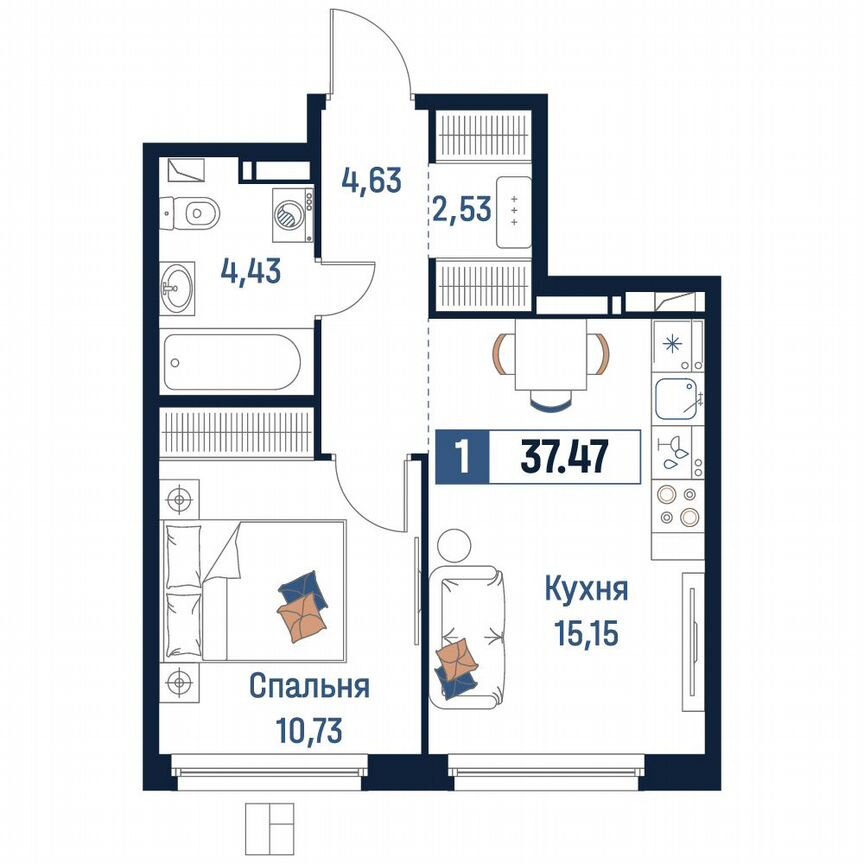 1-к. квартира, 37,5 м², 17/18 эт.