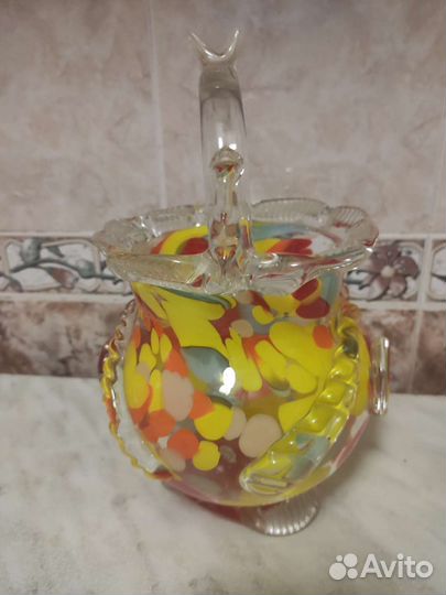 Конфетница корзинка цветное стекло