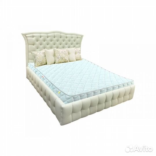 Кровать №5 1,6*2,0 м с подъемным механизмом - Белый матовый (кожзам), Стразы