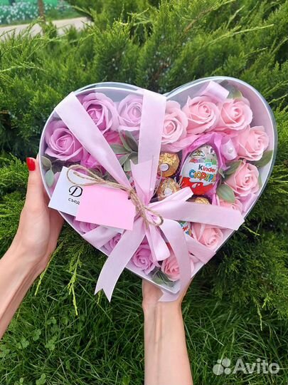 Сердце подарок для любимой Мыльные розы +
