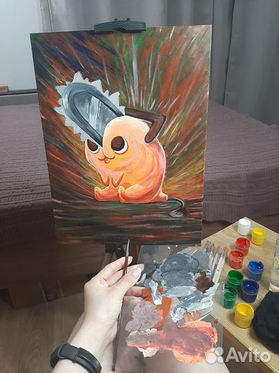 Картина на холсте. Почита из человека-бензопилы