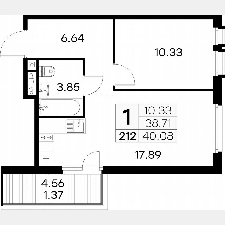 1-к. квартира, 40,1 м², 9/15 эт.