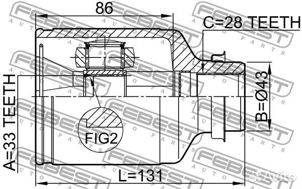 Шрус внутренний правый 33x43x28 (mazda 6 GG 2002-2