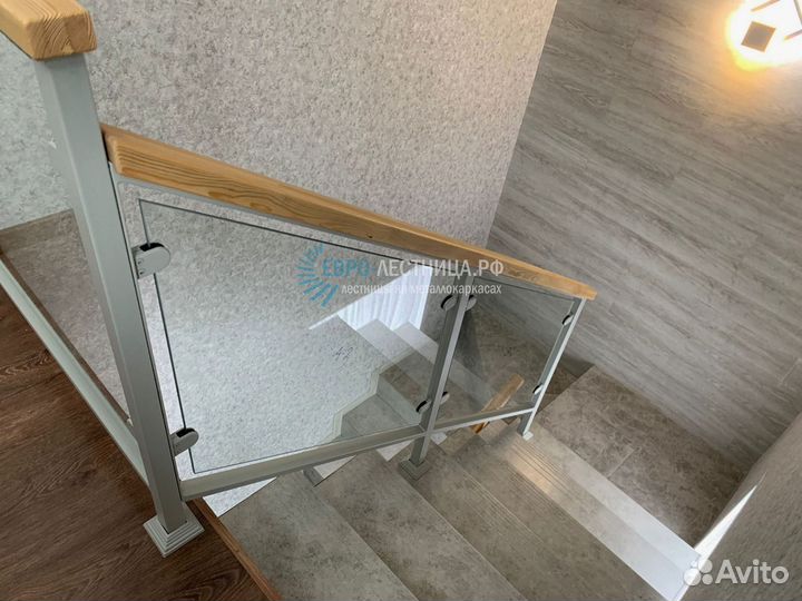 Стеклянные перила в раме