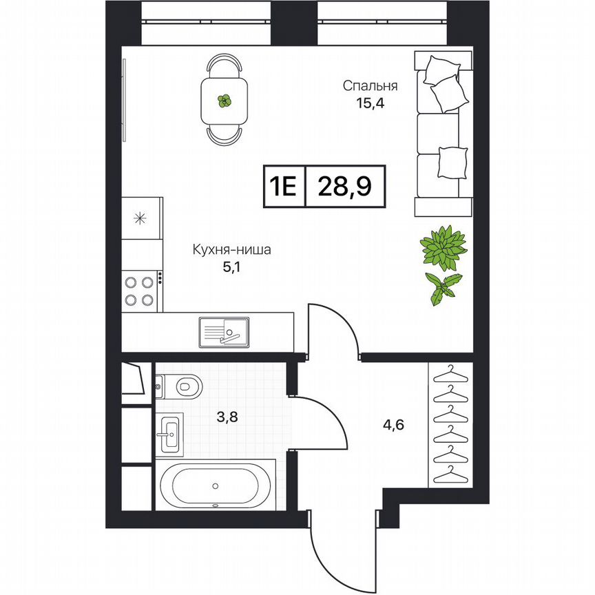 1-к. квартира, 28,9 м², 12/17 эт.