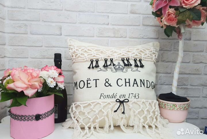 Подушка макраме интерьерная, ручная работа, хлопок