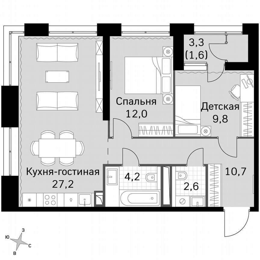 2-к. квартира, 68,2 м², 19/19 эт.