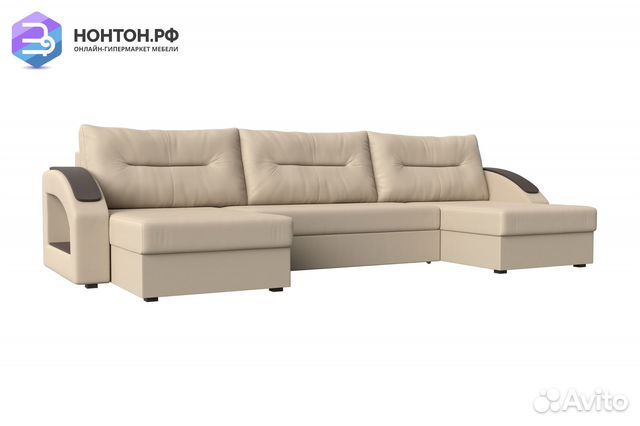 Диван п-образный еврокнижка Канзас экокожа бежевая