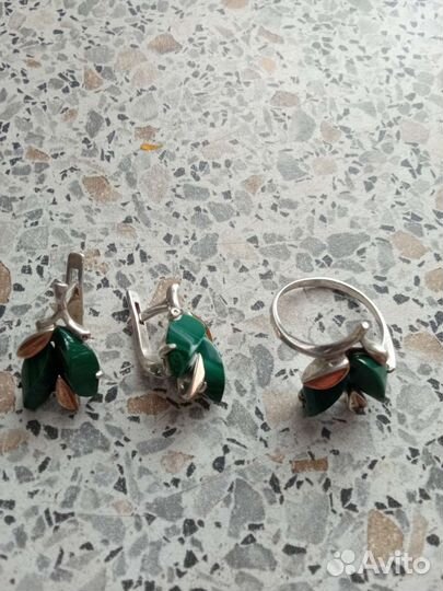 Серьги и кольцо серебро, с золотым напылением