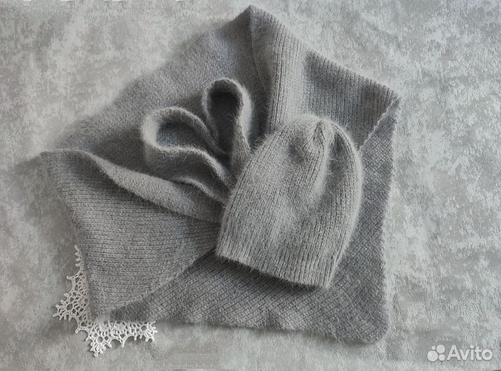 Женская шапка и косынка из ангоры/пуха норки