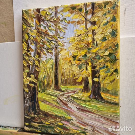 Пейзаж картина маслом осенний лес деревья природа