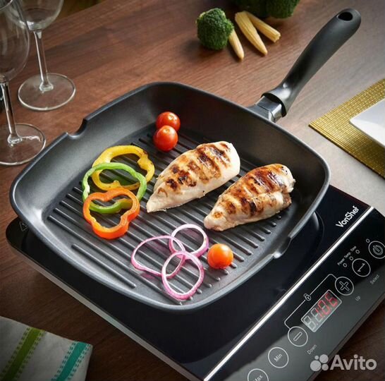 Сковорода антипригарная для гриля с крышкой