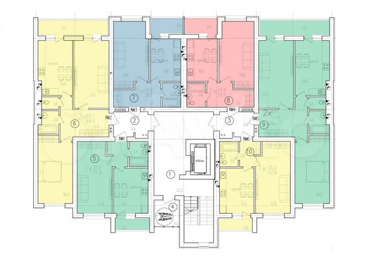 2-к. квартира, 69,4 м², 9/10 эт.