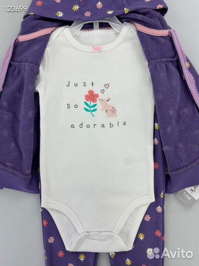 Детский костюм тройка Carters боди с рукавом