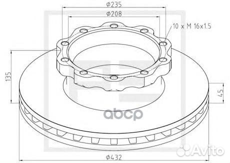 Диск торм 432/208x45/135 10n-235-M16x1.5 Omn M