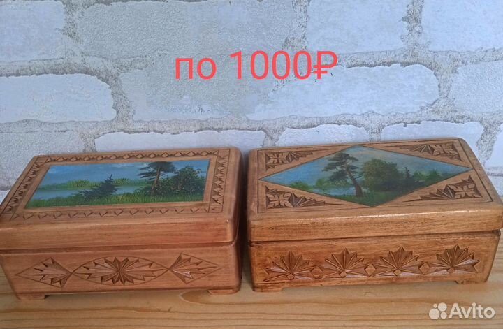 Ретро полочка и шкатулки с пейзажем 50е годы