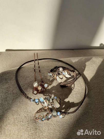 Браслет Ожерелье Заколка волос медь натур.камни