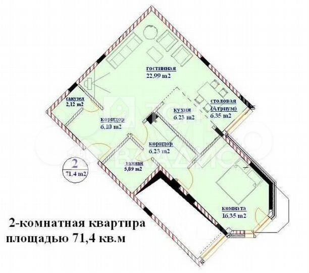 2-к. квартира, 71,4 м², 10/16 эт.