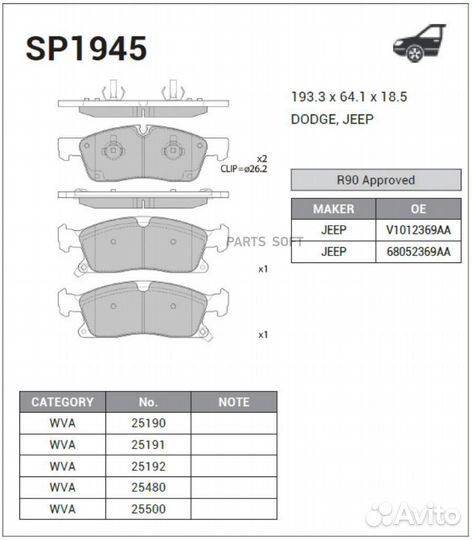 Sangsin brake SP1945 Колодки торм.дисковые Hi-Q je