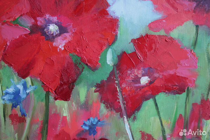 Картина маслом Маки холст 40х45 см