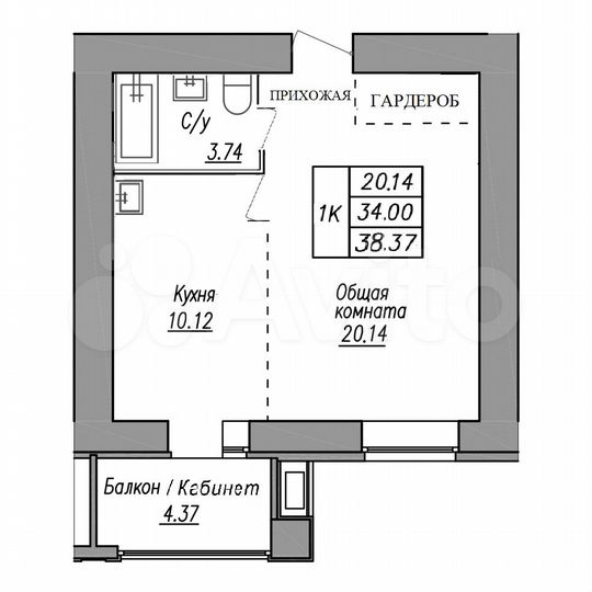 2-к. квартира, 39 м², 4/15 эт.
