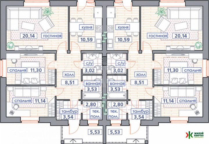 Таунхаус 80,1 м² на участке 3,5 сот.
