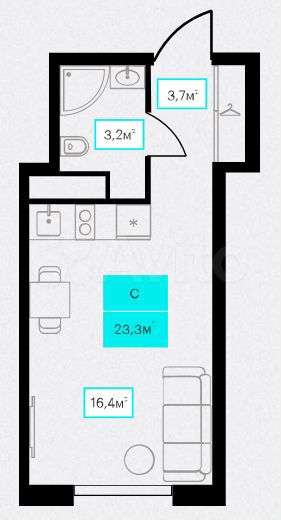 Квартира-студия, 23,3 м², 3/14 эт.