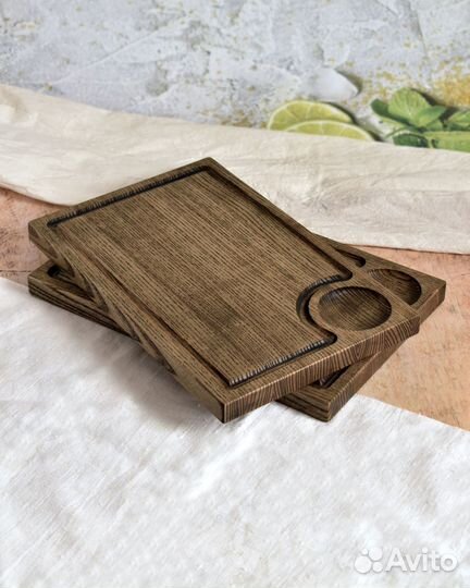 Деревянная доска для подачи стейков (цвет графит)