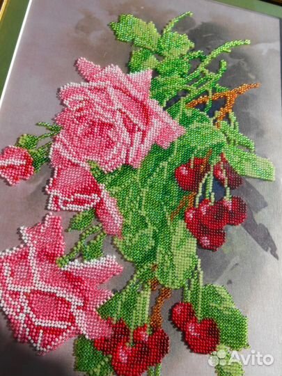 Розово-вишневый букет бисером