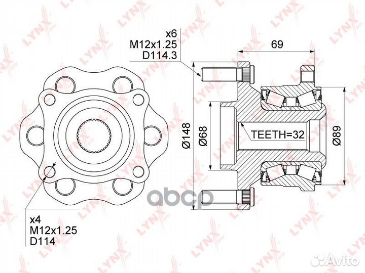 Ступица колеса зад прав/лев WH1145 lynxauto