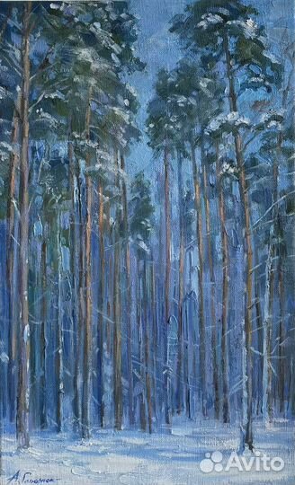 Картина маслом «Зимние сосны»