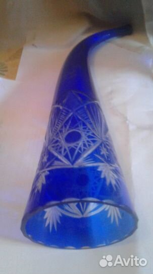 Хрусталь синий кувшин ваза рог Чехия гдр Винтаж