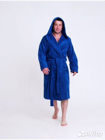 Халат банный махровый мужской с капюшоном 64-66