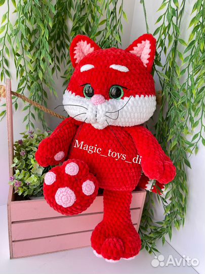 Вязаные игрушки Котик с метрикой плюшевый именной